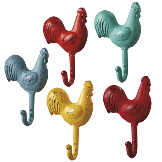 Cast Iron Rooster Hook - Set of 5