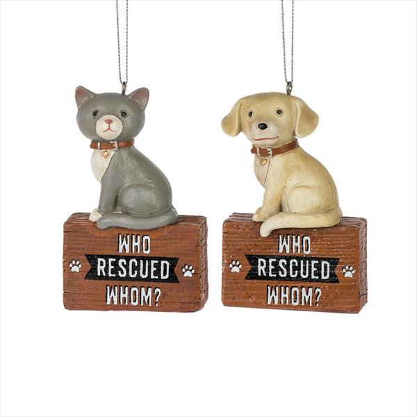 Who Rescued Whom Cat & Dog Ornaments - set of 2