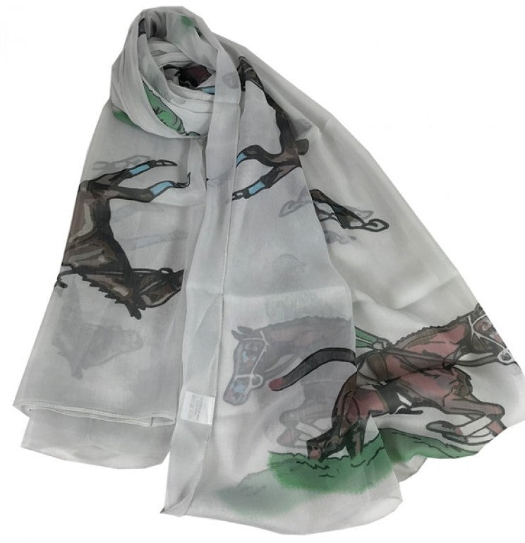 Chiffon Horse Racing Scarf - Grey