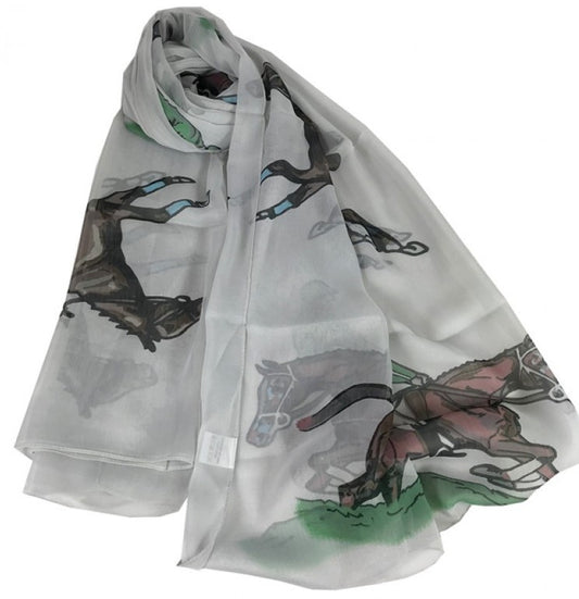 Chiffon Horse Racing Scarf - Grey