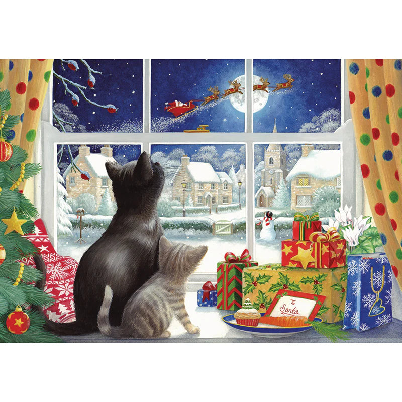 1000 Piece Jigsaw Puzzle - Cat Waiting for Santa