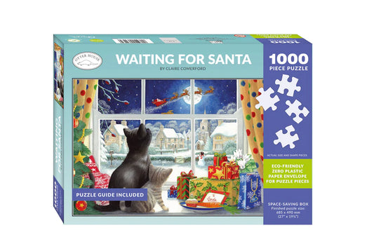 1000 Piece Jigsaw Puzzle - Cat Waiting for Santa
