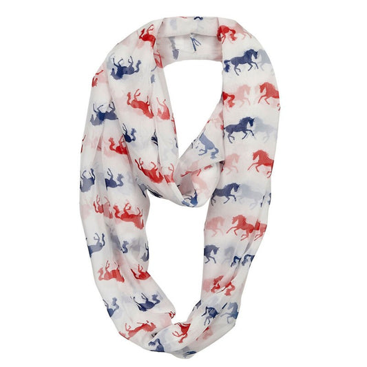 "Lila" Horses Infinity Scarf - RD/WH/BL
