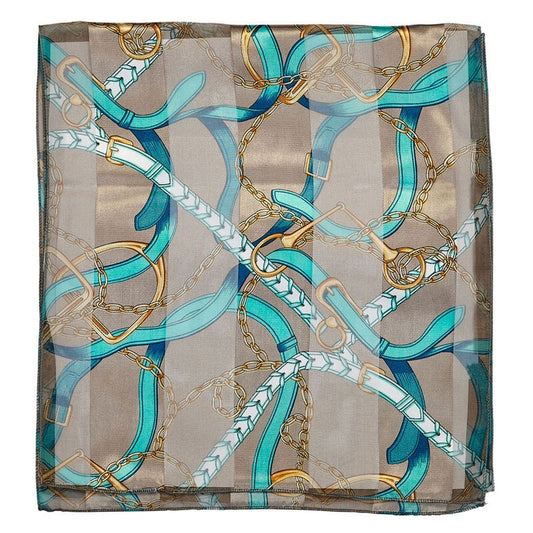 Satin Stripe English Motif Scarf - Beige