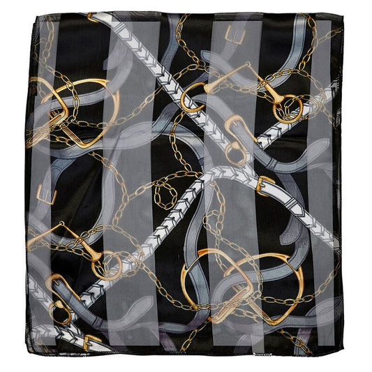 Satin Stripe English Motif Scarf - Black