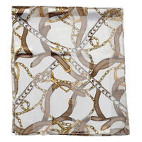 Satin Stripe English Motif Scarf - Ivory