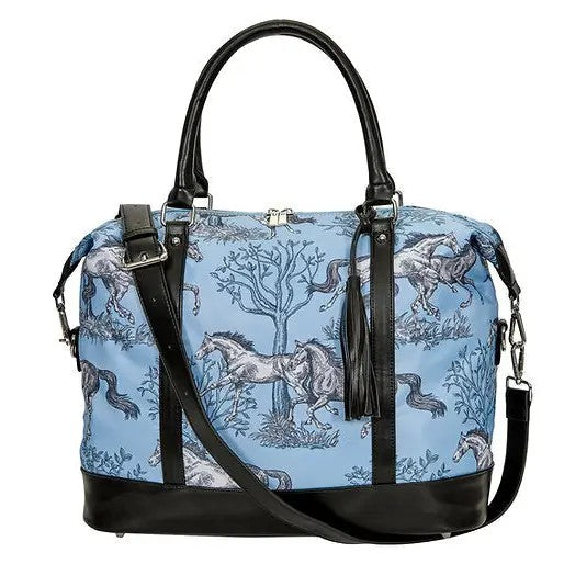 "Lila" Blue Toile Travel Bag with Tassel