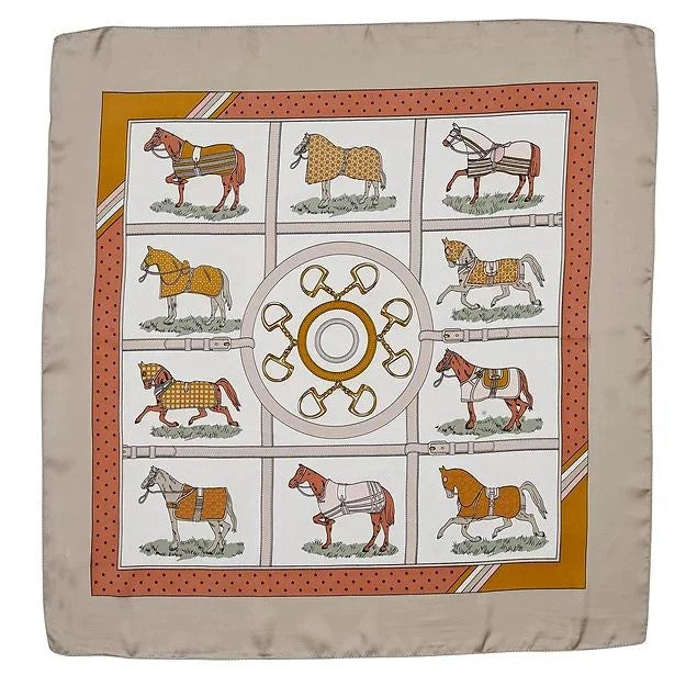 Satin Scarf Horses in Blankets 28"x28" Orange