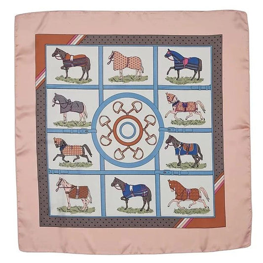 Satin Scarf Horses in Blankets 28"x28" Pink