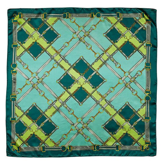 Silky Scarf Snaffle Bit Plaid 36 "x36 " Green