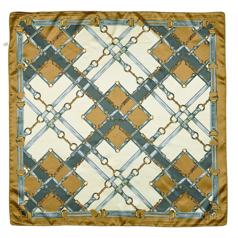 Silky Scarf Snaffle Bit Plaid 36"x36" Ivory