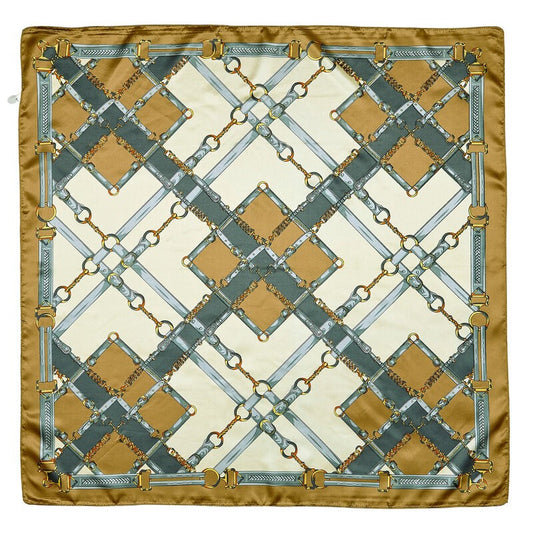 Silky Scarf Snaffle Bit Plaid 36"x36" Ivory