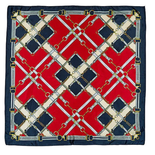 Silky Scarf Snaffle Bit Plaid 36"x36" Navy
