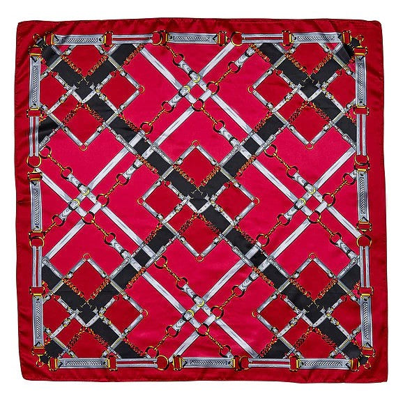 Silky Scarf Snaffle Bit Plaid 36"x36" Red