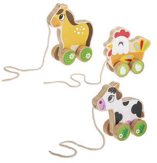 Farm Themed Wooden Pull Toys - Set of 3