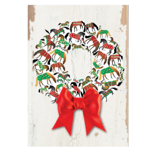 HHP Boxed XMAS Cards - Wreath of Blanketed Horses