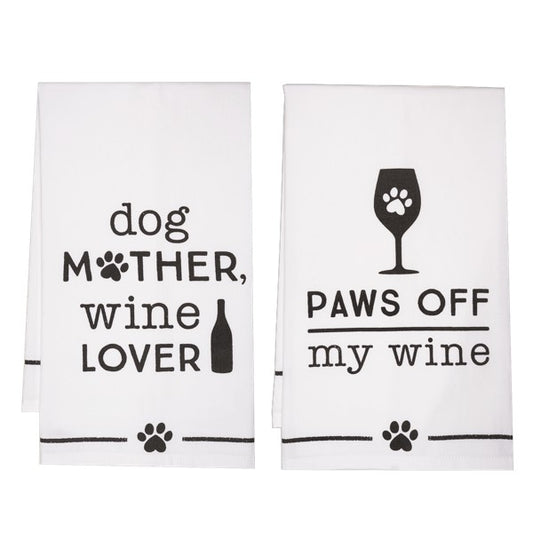 Dog Wine Tea Towel - Set of 2