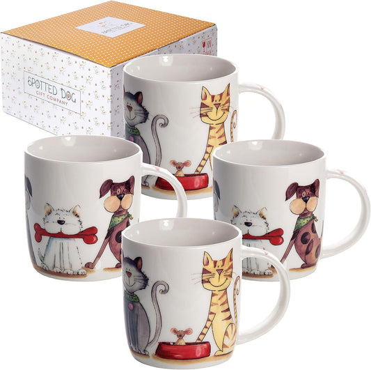 Spotted Dog Cat and Dog Mug - Set of 4