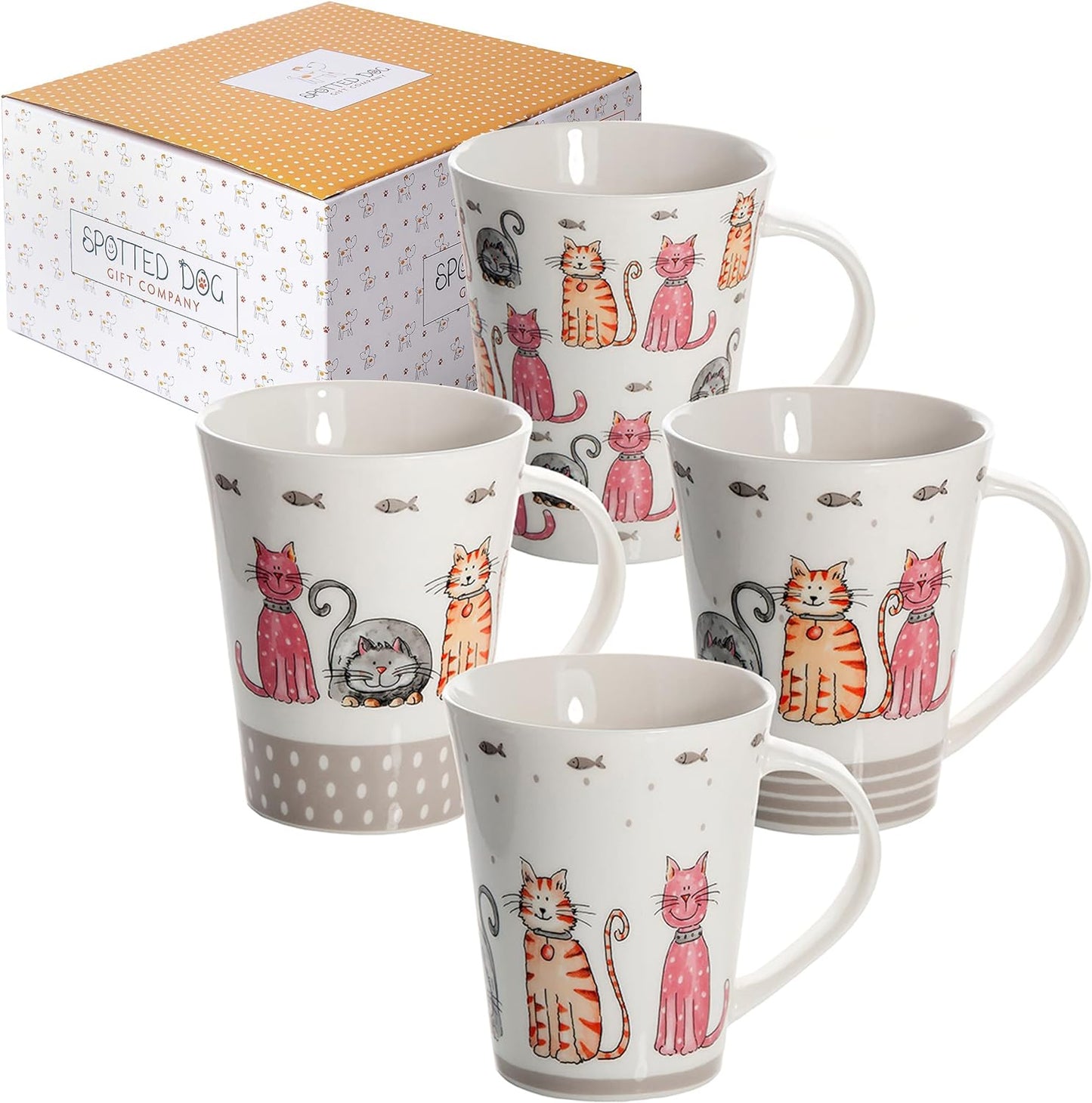 Spotted Dog Cat Mug - Set of 4