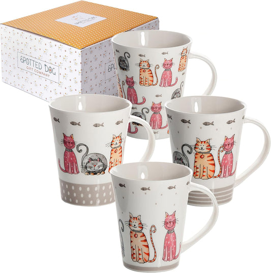 Spotted Dog Cat Mug - Set of 4