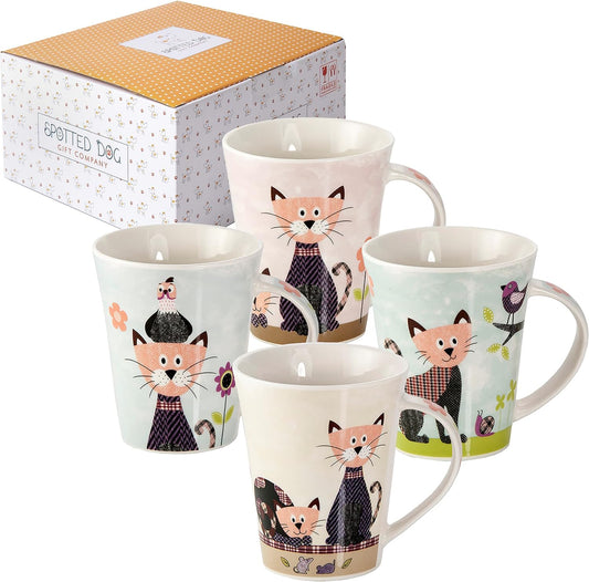 Spotted Dog Multi Colour Cat Mug - Set of 4