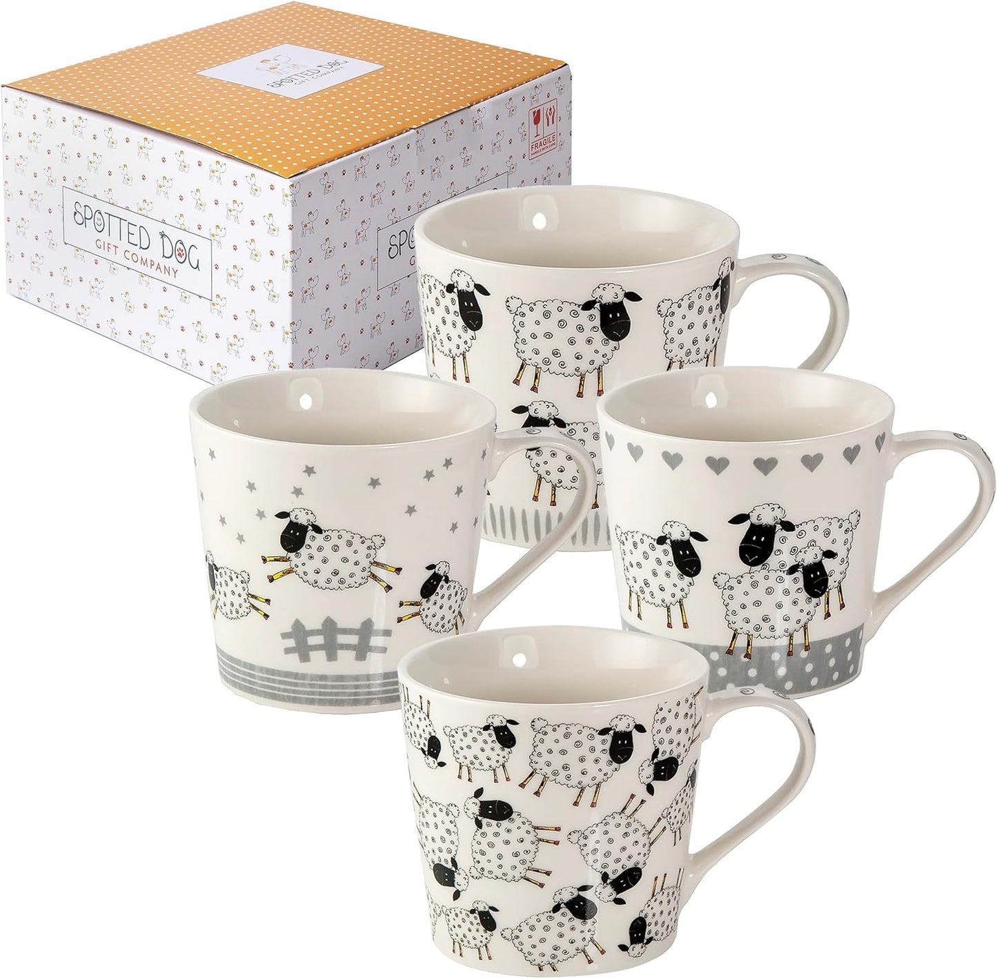 Spotted Dog Sheep Mug - Set of 4
