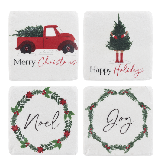 Christmas Truck, Tree Hugger & Wreath Coaster - 4 pcs set