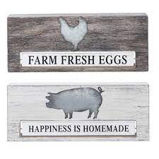 Rooster/Pig Wooden Flip Plaque Set of 2