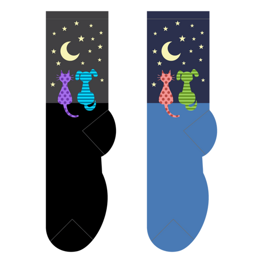 Foozys Crew Socks - Star Gazing Cat & Dog
