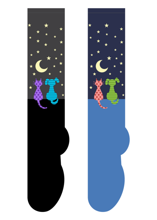 Foozys Knee High Socks - Star Gazing Cat & Dog