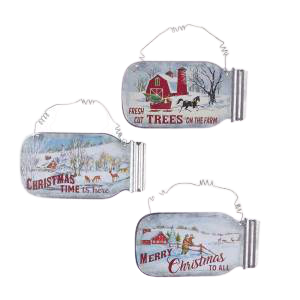 Farm House Mason Jar Ornaments - Set of 3