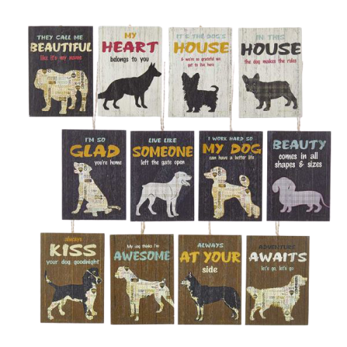 Wooden Dog Sayings Ornaments - Set of 12