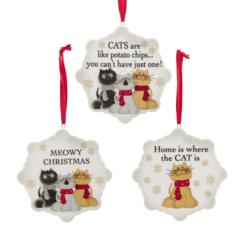 3.5"Porcelain Cat Sayings Ornaments - Set of 3
