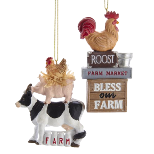Resin Farm Animal Ornaments - Set of 2