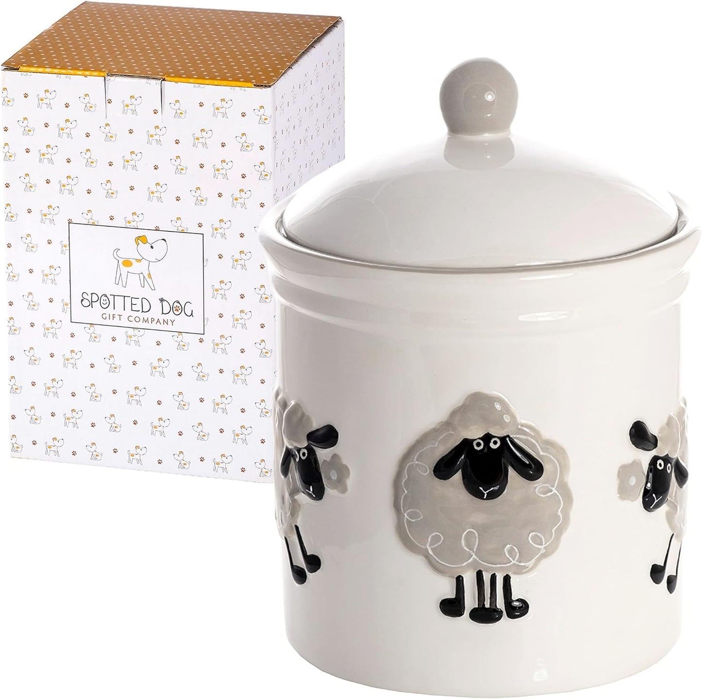 Spotted Dog Large Ceramic Jar - Sheep White
