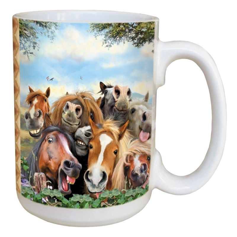TF Ceramic Mug 15 oz - Horses Selfie