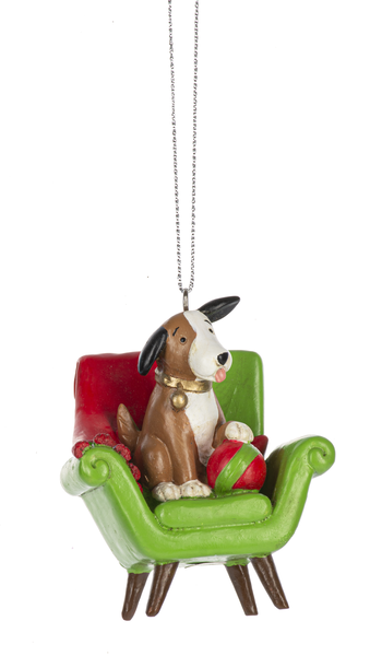 Dog On Chair Resin Ornament
