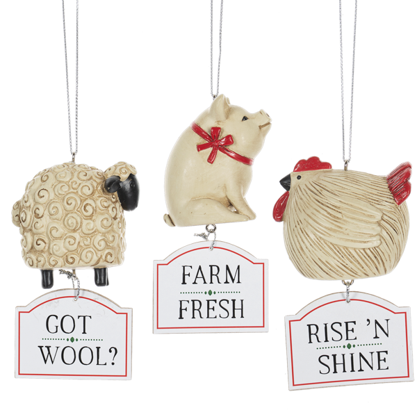 Farm Animals Ornaments - Set of 3