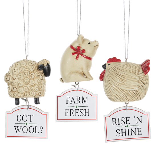 Farm Animals Ornaments - Set of 3