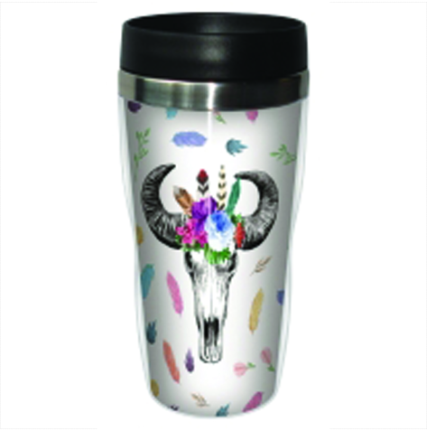 TF Travel Mug - Boho Cow Skull