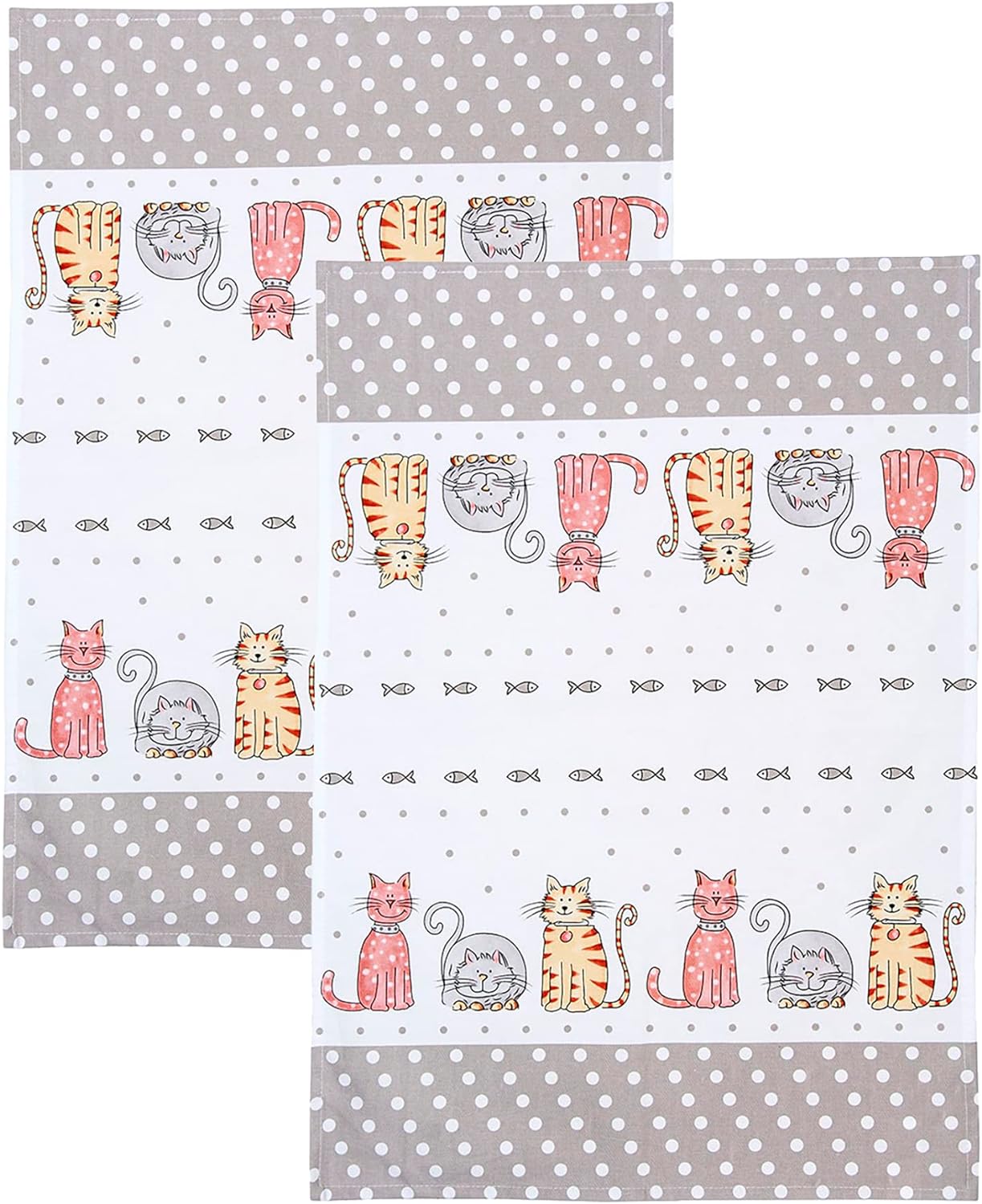 Spotted Dog Tea Towel - Happy Cats Set of 2