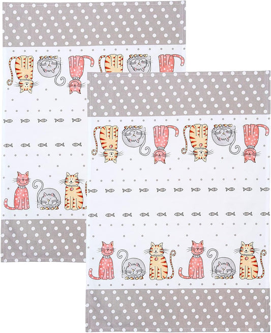 Spotted Dog Tea Towel - Happy Cats Set of 2