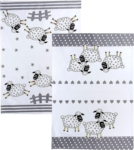 Spotted Dog Tea Towel - Sheep Set of 2