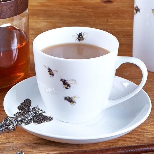 Fine Bone China Mug and Saucer - Bees