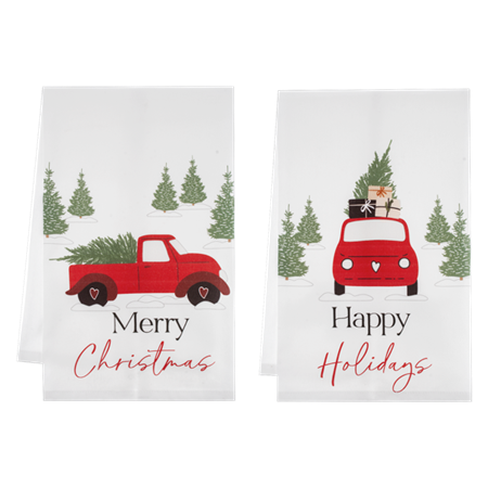 Woven Christmas Truck/Car Tea Towels - Set of 2