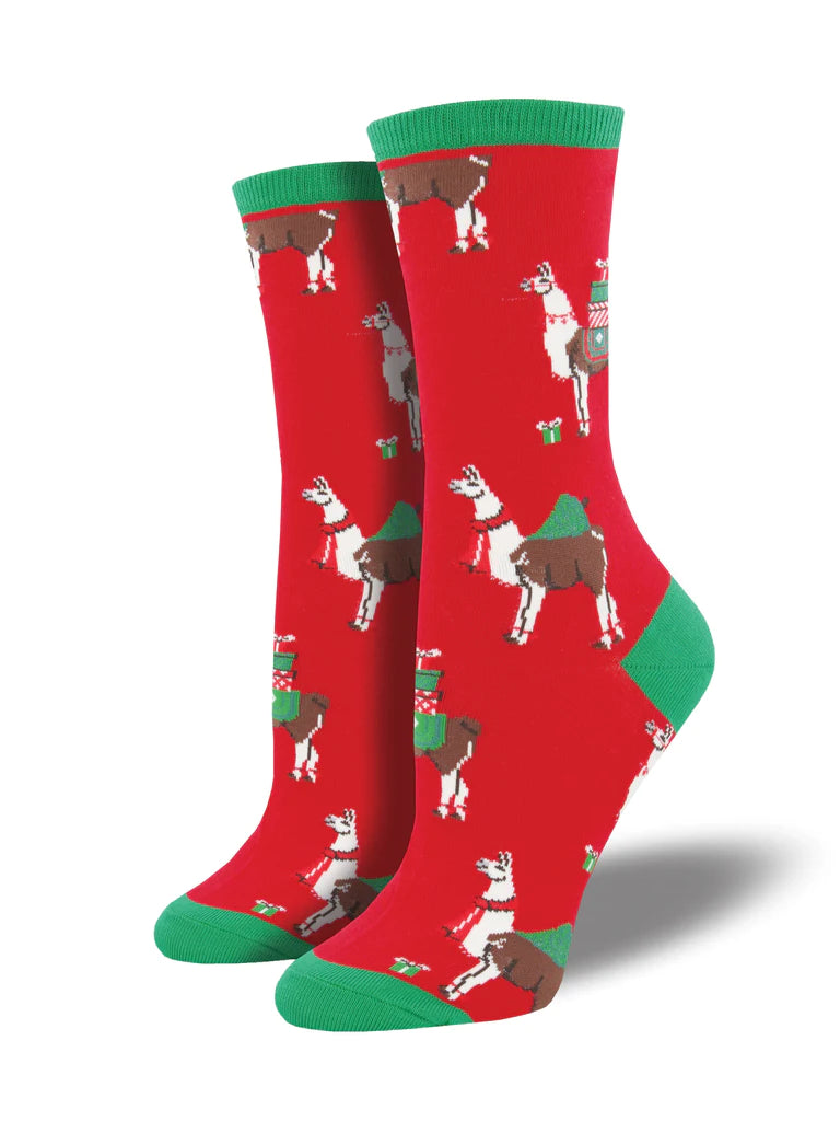 Ladies Crew Socks - "Fa La Llama La"