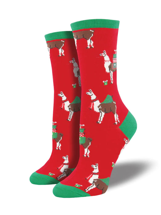 Ladies Crew Socks - "Fa La Llama La"