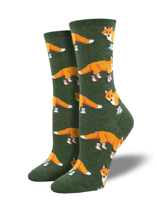 Ladies Crew Socks - "Socksy Foxes"