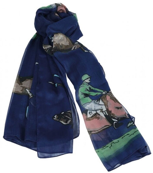 Chiffon Horse Racing Scarf - Navy