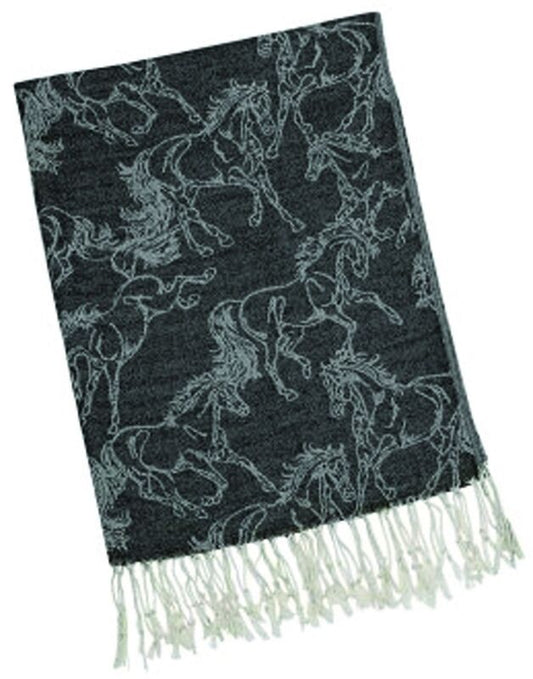 Horse Print Pashmina - Black/Ivory